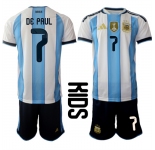 Youth Argentina #7 DE PAUL National Team FIFA x World Cup 2026 Home White On Field Kids Jersey