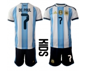 Youth Argentina #7 DE PAUL National Team FIFA x World Cup 2026 Home White On Field Kids Jersey