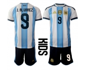 Youth Argentina #9 J.ALUAREZ National Team FIFA x World Cup 2026 Home White On Field Kids Jersey