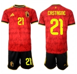 Men's Belgium National Team #21 Timothy Castagne Red 2026 World Cup Home Soccer Jersey Suit