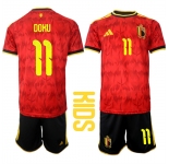 Youth Belgium #11 DOKU National Team FIFA x World Cup 2026 Home Red On Field Kids Jersey