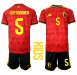 Youth Belgium #5 UEATONGHEN National Team FIFA x World Cup 2026 Home Red On Field Kids Jersey