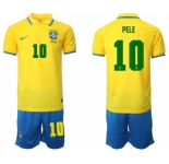 Men's Brazil #10 Pele Yellow Home Soccer Jersey Suit