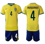 Men's Brazil national football team #4 Marquinhos Yellow Home 2026 Soccer Jersey Suit