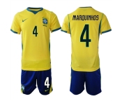 Men's Brazil national football team #4 Marquinhos Yellow Home 2026 Soccer Jersey Suit