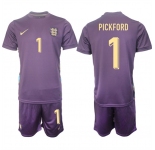 Men's England #1 Jordan Pickford 2024-25 Purple Away Soccer Jersey Suit