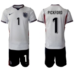 Men's England 2026 #1 Jordan Pickford White Home Soccer Jersey Suit