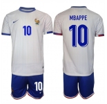 Men's France #10 Mbappé White 2024-25 Away Soccer Jersey Suit
