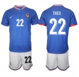 Men's France #22 Theo Blue 2024-25 Home Soccer Jersey Suit