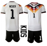 Youth Germany #1 NEUER National Team FIFA x World Cup 2026 Home White On Field Kids Jersey