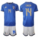 Men's Italy #14 CHIESA National Team FIFA x World Cup 2026 Home Blue On Field Jerseys