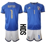 Youth Italy #1 BUFFON National Team FIFA x World Cup 2026 Home Blue On Field Kids Jerseys