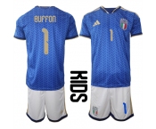 Youth Italy #1 BUFFON National Team FIFA x World Cup 2026 Home Blue On Field Kids Jerseys
