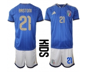 Youth Italy #21 BASTONI National Team FIFA x World Cup 2026 Home Blue On Field Kids Jerseys