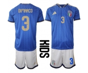 Youth Italy #3 DIMARCO National Team FIFA x World Cup 2026 Home Blue On Field Kids Jerseys