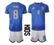 Youth Italy #8 TONALI National Team FIFA x World Cup 2026 Home Blue On Field Kids Jerseys