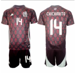 Kid Mexico #14 Chicharito Green 2024 Home Soccer Jersey