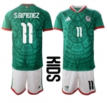 Youth Mexico #11 S.GIMENEZ National Team FIFA x World Cup 2026 Home Green On Field Kids Jersey