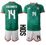 Youth Mexico #14 CHICHARITO National Team FIFA x World Cup 2026 Home Green On Field Kids Jersey