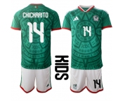 Youth Mexico #14 CHICHARITO National Team FIFA x World Cup 2026 Home Green On Field Kids Jersey