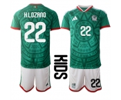 Youth Mexico #22 H.LOZANO National Team FIFA x World Cup 2026 Home Green On Field Kids Jersey