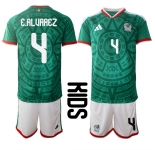 Youth Mexico #4 E.ALUAREZ National Team FIFA x World Cup 2026 Home Green On Field Kids Jersey