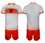 Men's Netherlands Custom Orange White Away Soccer Jersey Suit