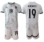 Men's Portugal Team #19 Nuno Mendes 2025 White Away Soccer Jersey Suit
