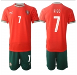 Men's Portugal Team #7 LuÃs Figo 2025 Red Home Soccer Jersey Suit
