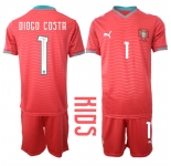 Youth Portugal #1 DIOGO COSTA National Team FIFA x World Cup 2026 Home Red On Eusebio special edition Kids Jersey