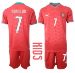 Youth Portugal #7 RONALDO National Team FIFA x World Cup 2026 Home Red On Eusebio special edition Kids Jersey