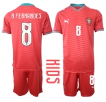 Youth Portugal #8 B.FERNANDES National Team FIFA x World Cup 2026 Home Red On Eusebio special edition Kids Jersey