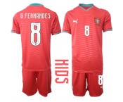 Youth Portugal #8 B.FERNANDES National Team FIFA x World Cup 2026 Home Red On Eusebio special edition Kids Jersey