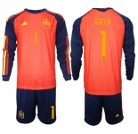 Men's Spain #1 RAYA National Team FIFA x World Cup 2026 Long Sleeve Home Red On Field Jerseys