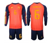 Men's Spain #6 A.INIESTA National Team FIFA x World Cup 2026 Long Sleeve Home Red On Field Jerseys