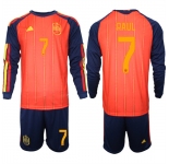 Men's Spain #7 RAUL National Team FIFA x World Cup 2026 Long Sleeve Home Red On Field Jerseys