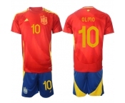 Men's Spain Team #10 Dani Olmo 2024-25 Red Home Soccer Jersey Suit