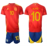Men's Spain Team #10 Olmo 2024-25 Red Home Soccer Jersey Suit