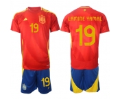 Men's Spain Team #19 Lamine Yamal 2024-25 Red Home Soccer Jersey Suit