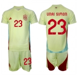 Men's Spain Team #23 Unai Sim贸n 2024-25 Yellow Away Soccer Jersey Suit