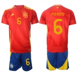 Men's Spain Team #6 Mikel Merino 2024-25 Red Home Soccer Jersey Suit