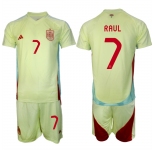 Men's Spain Team #7 Ra煤l 2024-25 Yellow Away Soccer Jersey Suit