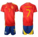 Men's Spain Team #7 谩lvaro Morata 2024-25 Red Home Soccer Jersey Suit