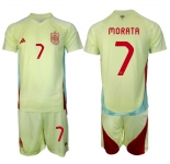 Men's Spain Team #7 谩lvaro Morata 2024-25 Yellow Away Soccer Jersey Suit