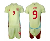 Men's Spain Team #9 Gavi 2024-25 Yellow Away Soccer Jersey Suit