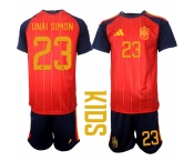 Youth Spain #23 UNAI SIMON National Team FIFA x World Cup 2026 Home Red On Field Kids Jerseys