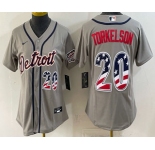 Women's Detroit Tigers #20 Spencer Torkelson Grey 2026 USA 250 Fourth of July Stitched Jersey