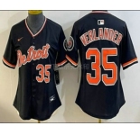 Women's Detroit Tigers #35 Justin Verlander Black Stadium Jersey