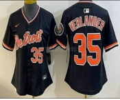 Women's Detroit Tigers #35 Justin Verlander Black Stadium Jersey