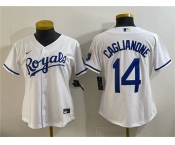 Women's Kansas City Royals #14 Jac Caglianone White Cool Base Stitched Baseball Jersey